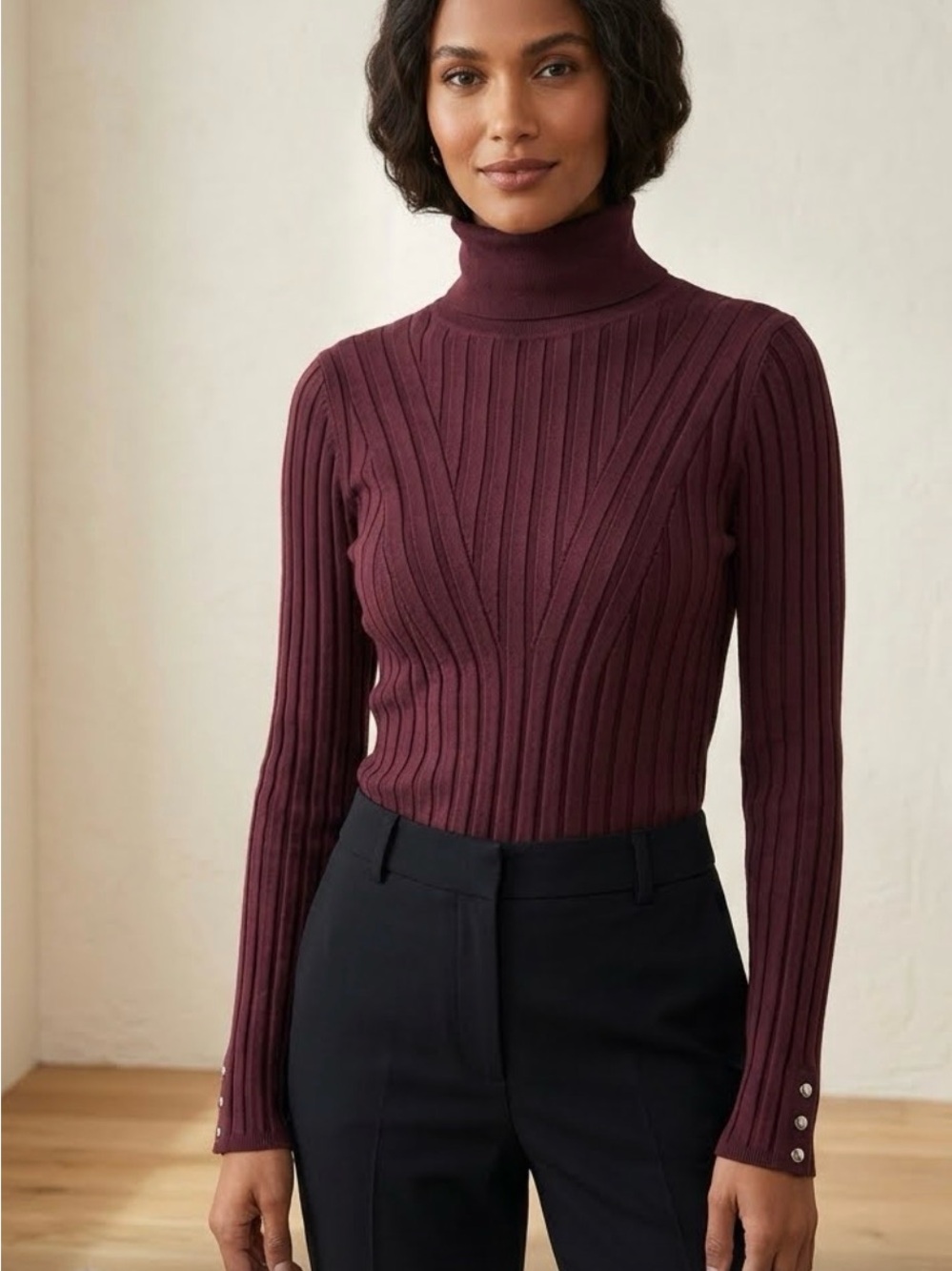 WHBM M Ribbed Turtleneck Sweater - Merlot